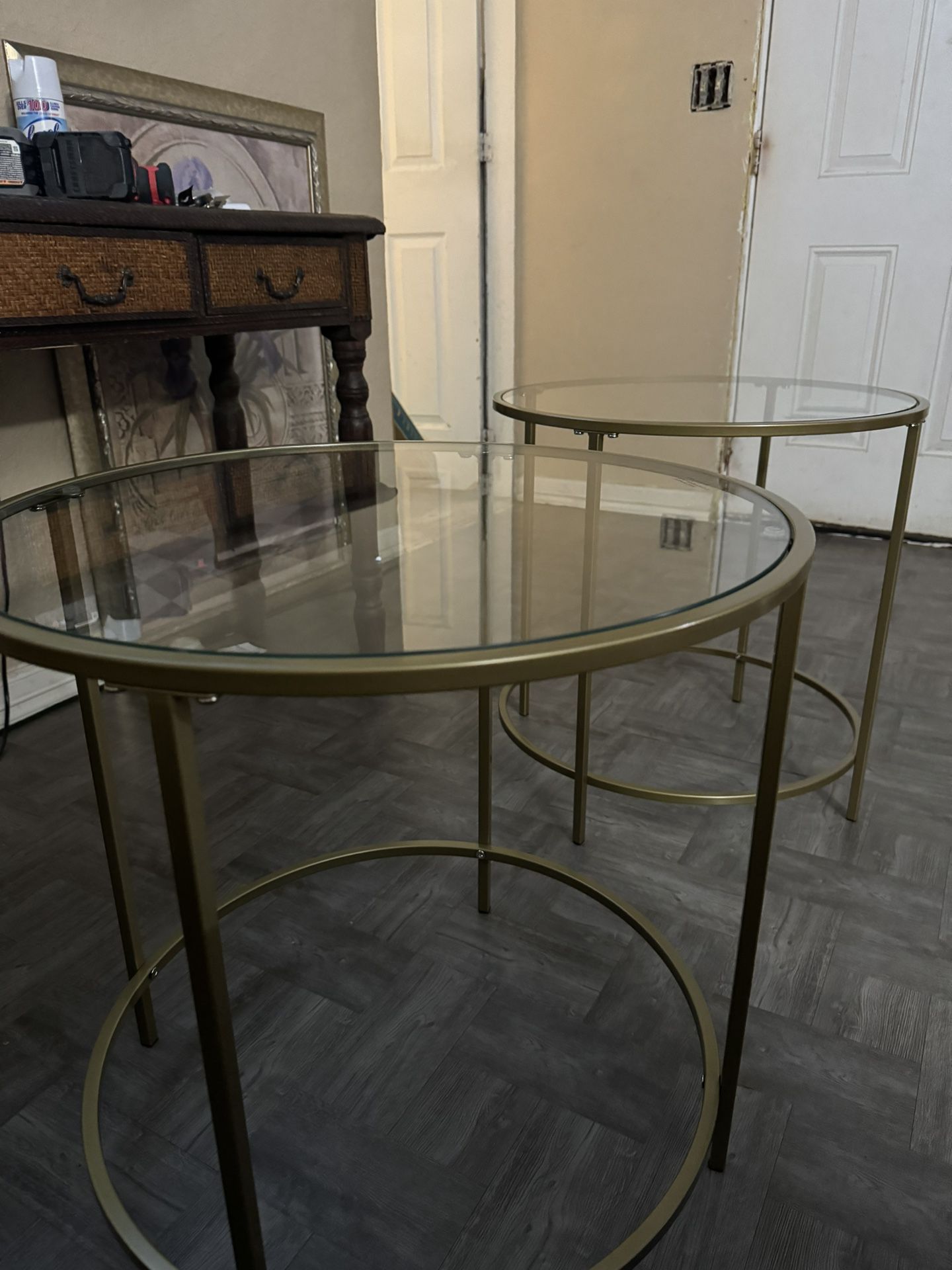 Two pairs of Round End Table in Satin Gold