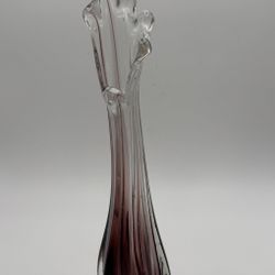 Vintage Amethyst And Clear Glass Swung Vase - 10”