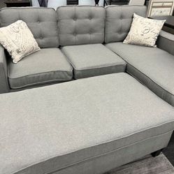 Brand New Light Grey Linen Sectional Sofa +Ottoman (New In Box) 