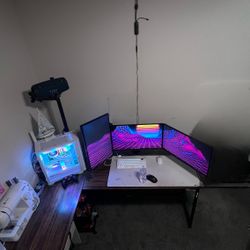 L-Shape Desk With Power Strip.