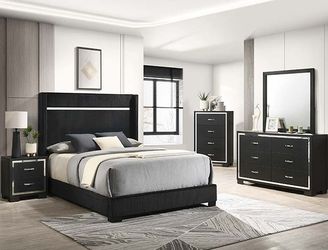 NEW Black & Silver Tufted Upholstered BED ROOM SET💥NO CREDIT NEEDED $10 Down