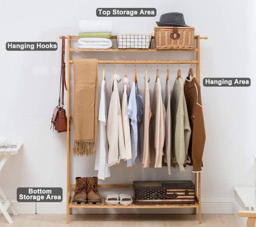 Clothes Rack Organizer Closet W/ Shelf And Hooks