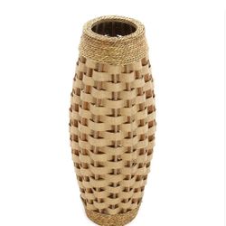 Hosley 24 Inch High Brown Wood and Grass Floor Vase