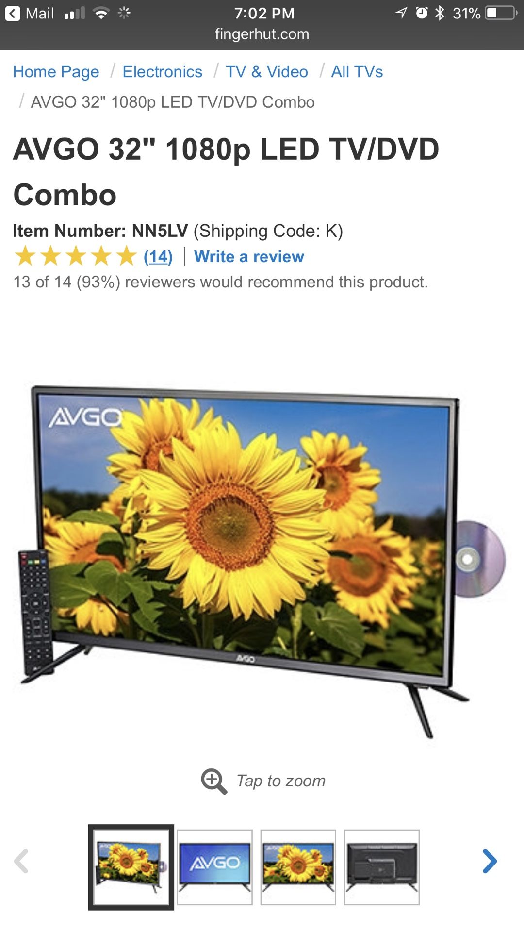 Avgo 32” 1080p led tv/dvd combo