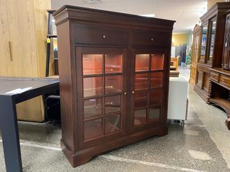 Dark Wooden Lighted 2-Drawer Display Cabinet
