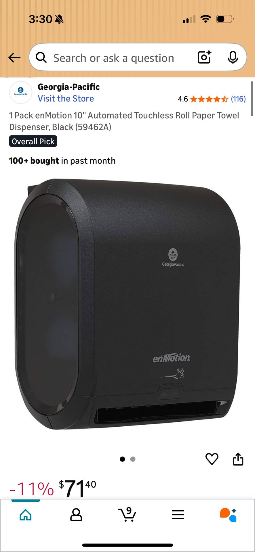 Enmotion 10”automated Touchless Roll Paper Towel Dispenser, Black