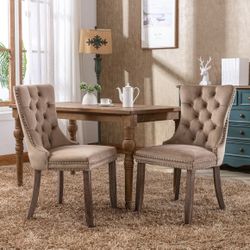 Modern, High end Tufted Solid Wood Contemporary Velvet Upholstered Dining Chair with Wood Legs Nailhead Trim 2 Pcs Set, Khaki,
