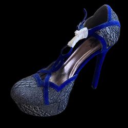 Blue & Silver Lace Suede Stilettos