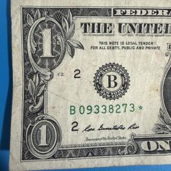 One  Dollar  Bill With Star Series 2013 -B $70,000.00