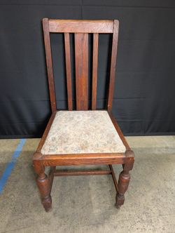 Vintage Hardwood Slat Back Accent Chair with Floral Upholstery