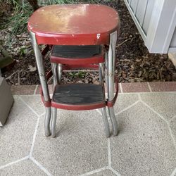 Vtg Mid Century Cosco Kitchen Step Stool Chair Pull Out Steps