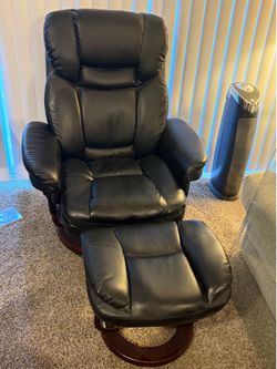 Leather reclining chair with foot stool