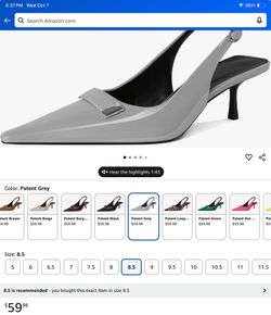 Women’s Patent Grey Pointed Toe Slingback Heels Size 8.5 NEW