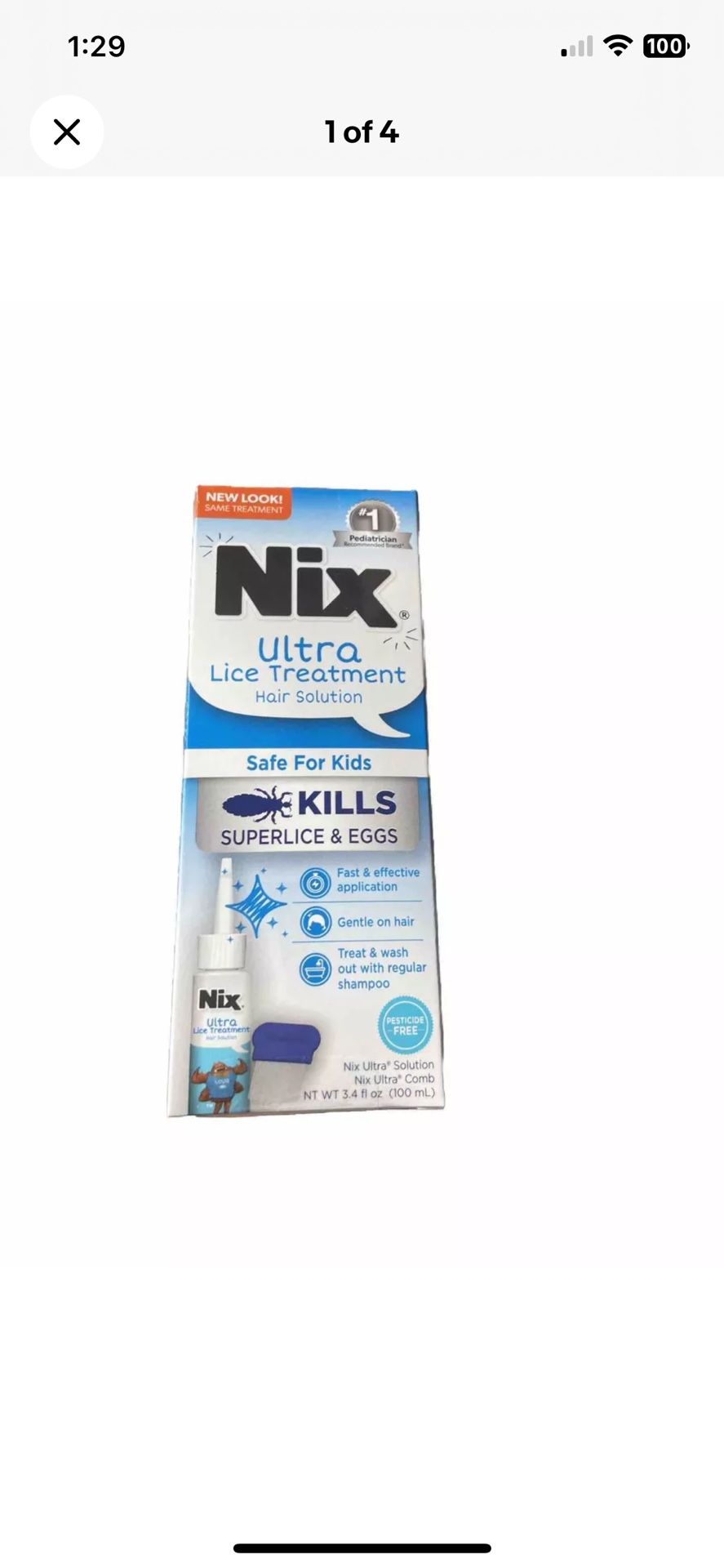Nix Ultra Lice Removal Kit Love Treatment Hair Solution 3.4 Fl. Oz W/ Comb