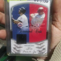 Mike Piazza & Jim Thome baseball card player worn jersey patch  2005 Fleer Flair Diamond Cuts #2500

