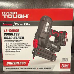 HYPER TOUGH Brushless 18 Gauge Nail Gun 20V Battery
