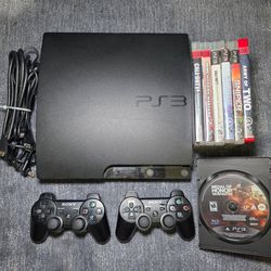 Sony PlayStation 3 PS3 Slim Console 160GB (3001A) With Cords, Games & 2 Controls