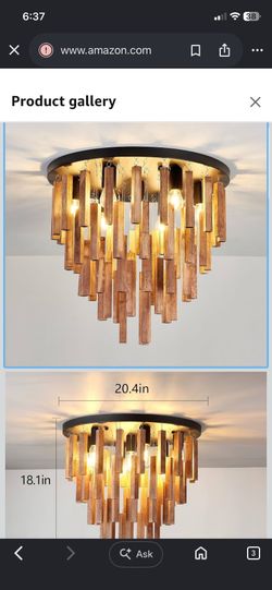 7 light flush mount chandelier w wood accents
