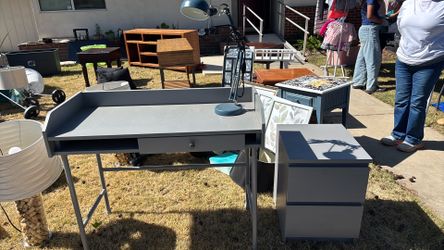 Desk and table nightstand and lamp