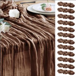 Wokceer Cheesecloth Table Runner 12Pack 10FT Brown Boho Gauze Cheese Cloth Table Runner For Party Long Rustic Sheer Table Runners For Baby Bridal Show