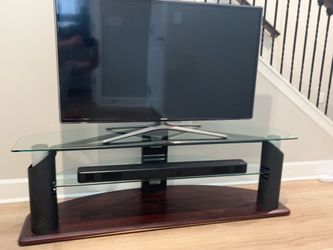 3-Tier Glass Contemporary TV Stand with Wood Base