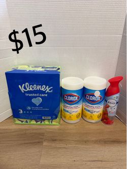 Kleenex, 2 Clorox wipes & febreze spray all for $15