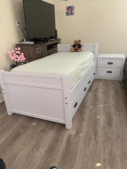 White Twin Bed Frame with Storage Drawers