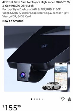 4K Front Dash Cam for Toyota Highlander 2020-2026 & Gen4/UX70 OEM Look Factory Style Dashcam,WiFi & APP,UHD 2160P Video,STARVIS sensor,Loop recording,
