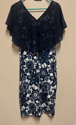 Navy Blue Floral Print Cape Dress for women’s