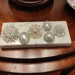 Faux Pearl and Rhinestone Brooches