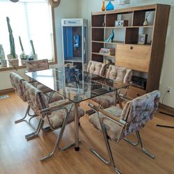 Mid Century Modern Jerry Johnson Style Chrome & Oak 6 Chair Dining Set