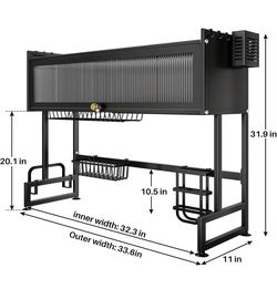 Over The Sink Dish Drying Rack, Dish Drainer Rack for Kitchen Counter with Semi-Clear Cover and Supplies Storage Holders 29.53inch