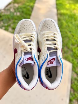Nike Low-Top Sneakers Cream Burgundy Blue – Size 5.5