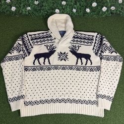 Polo Ralph Lauren Shawl Collar Sweater Mens XL Reindeer Nordic Fair Isle Angora