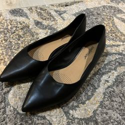 Black Leather Flats