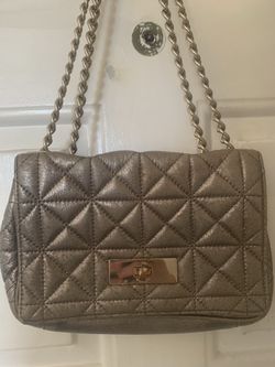 Kate Spade Quilted Leather Silver Purse Bag 