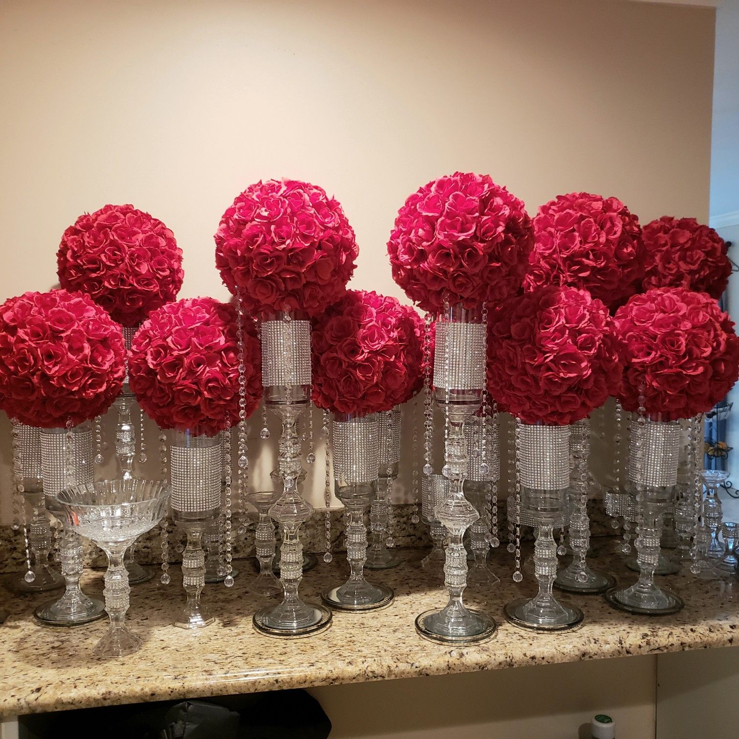 Red Silver and Black Party Center Pieces and Decor