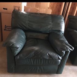 Hunter green leather couch with ottoman
