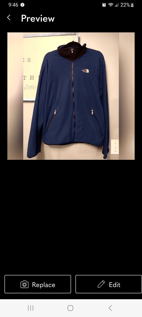 The North Face Mens Size Large Full Zip Blue Fleece Coat Embroidered Jacket