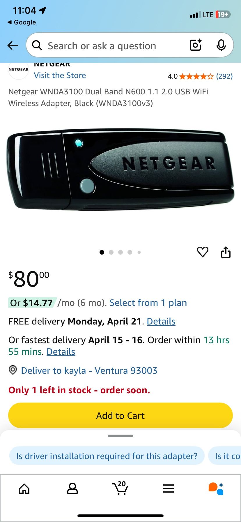 Brand new Netgear dual band adapter