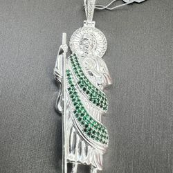 925 Sterling Silver San Judas Pendant With Cz Stones I-455