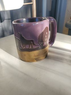 Mara Mexico Wolf Coyote Signed Stoneware Howling at the Moon Coffee Mug