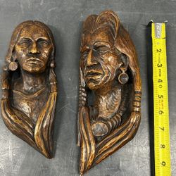 1970s George Blake Chalkware Wall Plaque Blackfoot Indian Man 10” Vintage