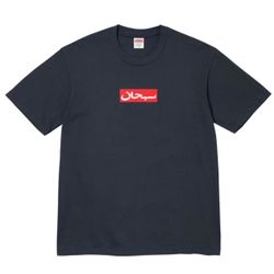SUPREME ARABIC BOX LOGO TEE NAVY SIZE MEDIUM