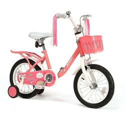 14Inch Kids Bike for 3 -8 Years Girls Boys with Handbrake 14" Children Princess Bicycle with Training Wheels Basket Streamer Toddler Cycle Bikes Pink
