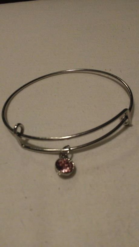 Pink rhinestone charm silver bracelet