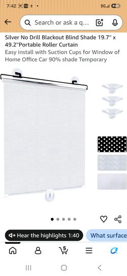 No Drill Blackout Roller Blind Shade 19.7" x 49.2"