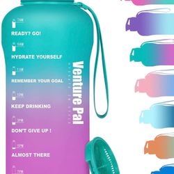 Half Gallon/64oz Motivational Water Bottle with Time Marker & Removable Strainer, Leakproof BPA Free Water Jug to Remind You Drink More Water, Hydrate