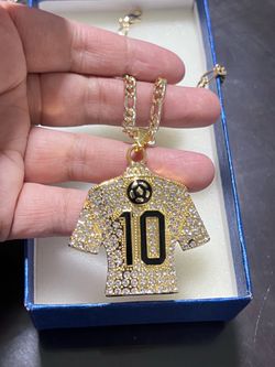 Brand New Premium CZ #10 Soccer Jersey Pendant Necklace – Gold Tone Chai