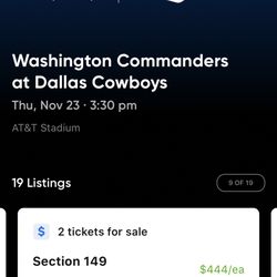 (2) Awesome 3rd Row Dallas Cowboys Vs Washington Commanders Tickets Sec 149 Aisle Seats $420 Each